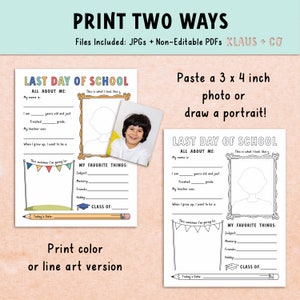 Last Day of School Interview / Printable School Activity / All About Me ...