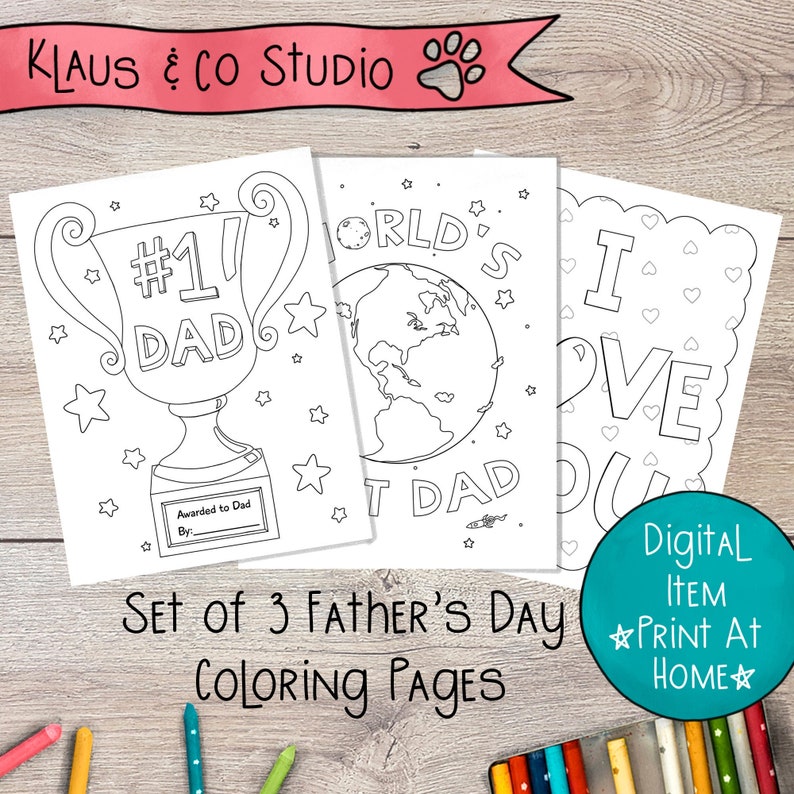 Set of 3 Coloring Pages for Father's Day / Printable image 1