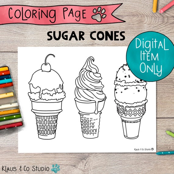 Ice Cream Sugar Cones Coloring Page / Printable