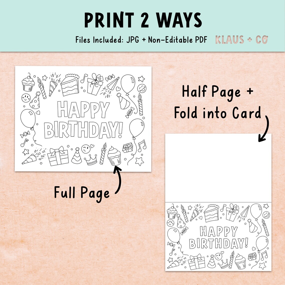 Birthday Card Coloring Page / Printable Activity - Etsy