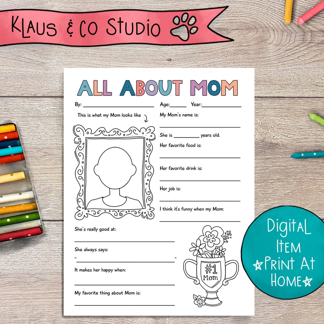All About Mom Gift for Mother's Day / Printable Coloring - Etsy