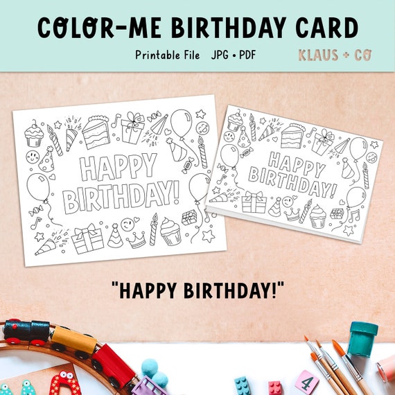 Birthday Card Coloring Page / Printable Activity | Etsy Singapore