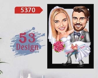 Wedding decoration caricature frame, Wooden wedding frame, Wedding anniversary gift, Caricature gifts, Picture Frame, Caricature portrait