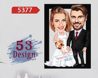 Personalized Married Couple Cartoon Wooden Wall Art, Caricature Portrait, Married Couple, Couples Portrait, Wedding Gift, Anniversary Gift.