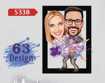 Caricature Portrait - Custom Gift for Couple - Caricature Frame - Gift for lover - Girlfriend gift - Gift for wife - Husband and wife gift