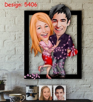 Personalized Caricature Couple Wooden Wall Art