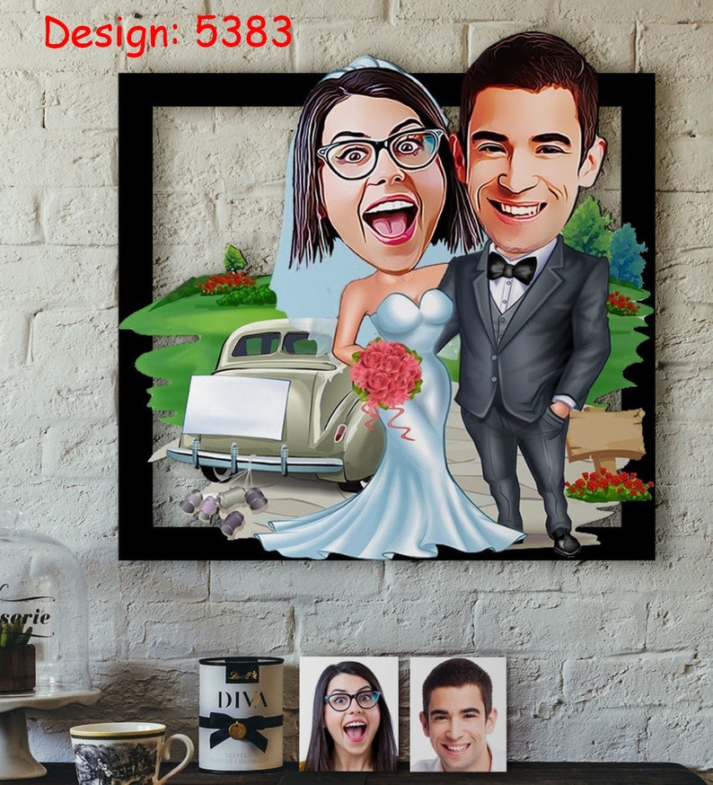 Personalized Married Couple Cartoon Wooden Wall Art Etsy