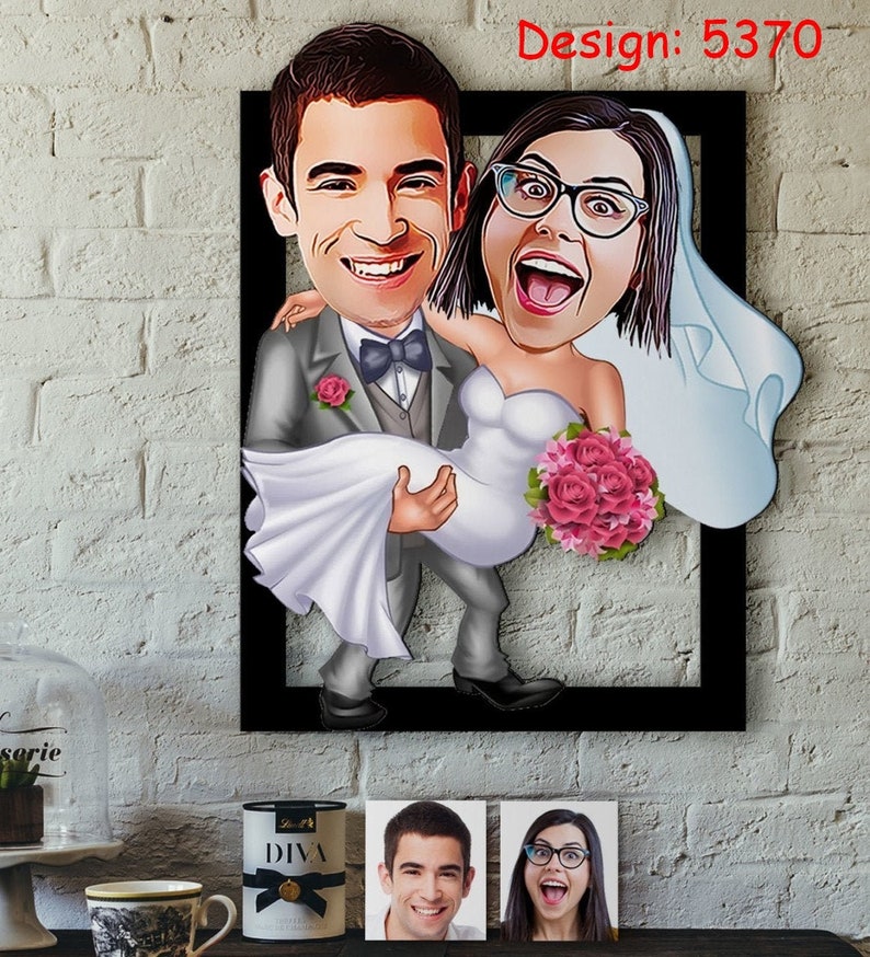 Personalized Married Couple Cartoon Wooden Wall Art Etsy