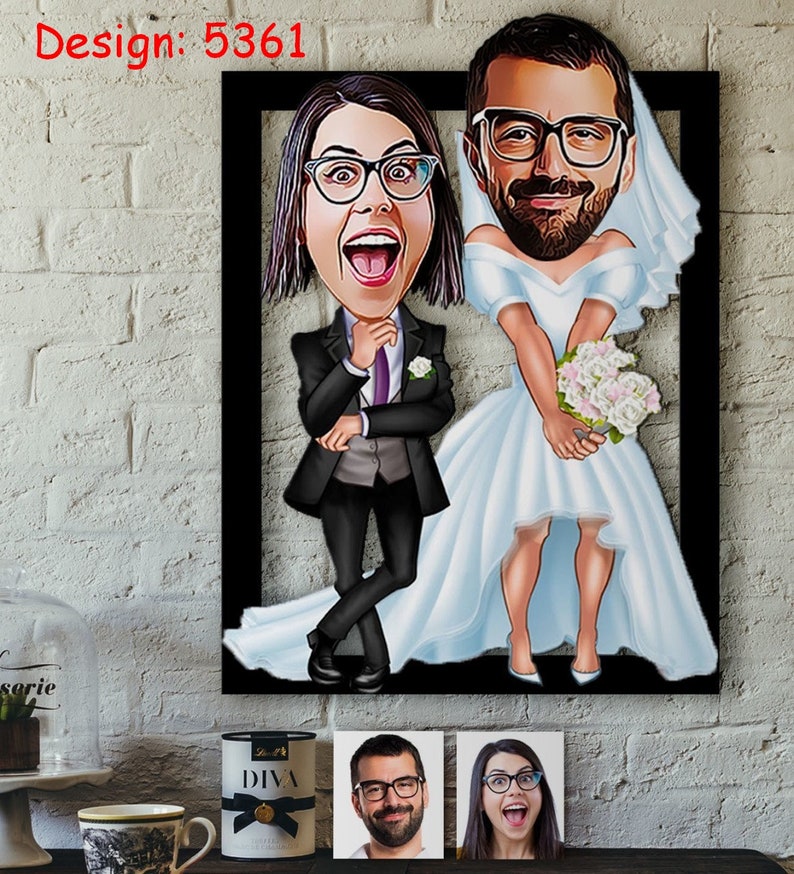 Personalized Married Couple Cartoon Wooden Wall Art Etsy