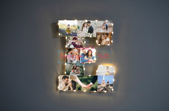 Letter E Gift, Letter E Photo collage, Letter E wooden frame, Wooden gift, Wooden picture frame, New home gift, Gift for women, Custom frame