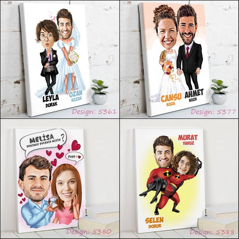 Custom Caricature Frame Customized Canvas Gift Personalized Etsy