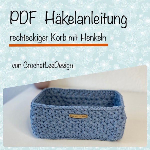 PDF crochet pattern for a rectangular basket with handles