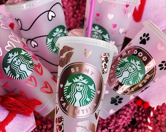 pix Starbucks Reusable Cups 2021 Valentine's Day starbucks valentines etsy