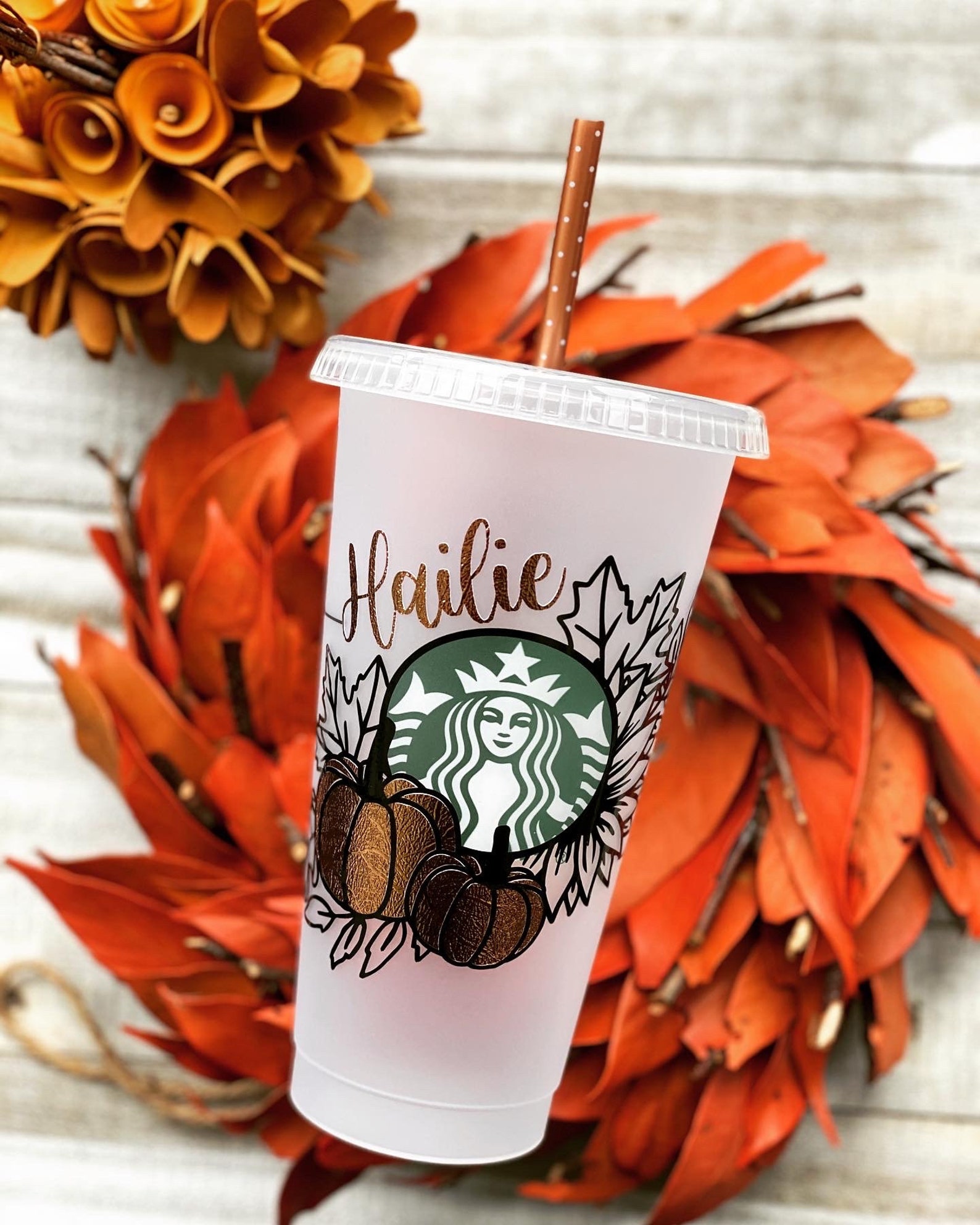 Starbucks Fall Cup Fall Wreath Cup Starbucks Pumpkin Cup Etsy