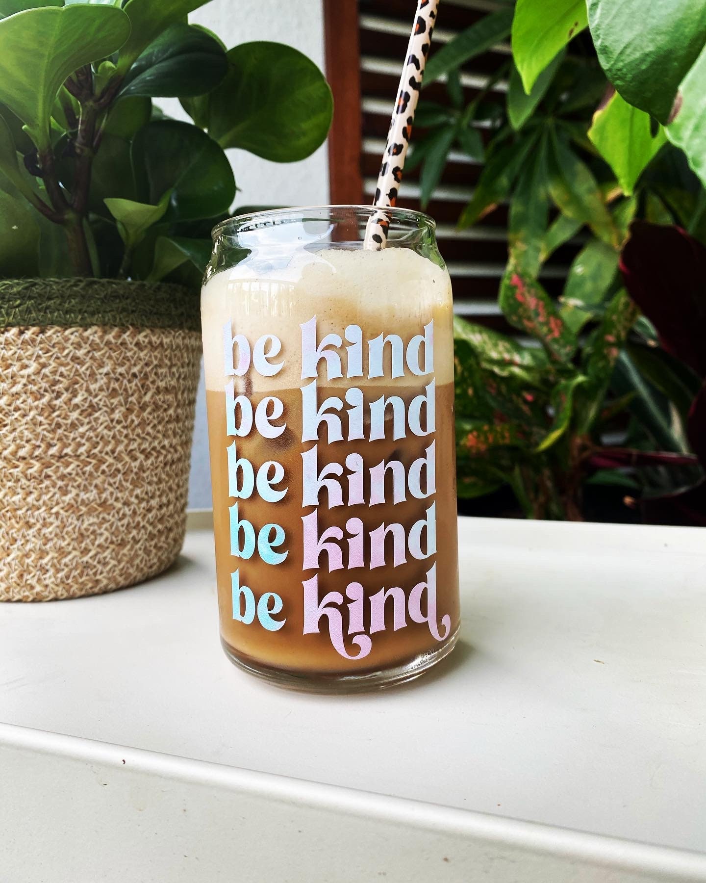 Aesthetic Glass Coffee Cup Iced Coffee Glass Be Kind Glass Etsy UK