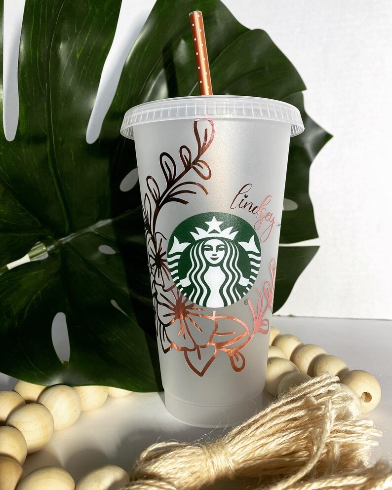 Minimalistic Starbucks Cup Rose Gold Floral Starbucks Cup | Etsy