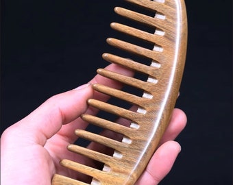 Natural green sandalwood comb, large wide-tooth curly hair comb, sandalwood comb, anti-static hair loss, massage comb