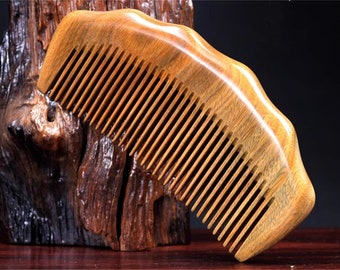 12CM natural green sandalwood comb for women, electrostatic massage for hair loss, Customizable engraving