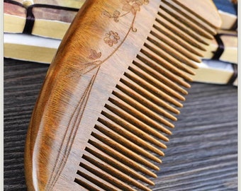 Green sandalwood comb, sandalwood comb for women with long hair, anti-static hair loss, scalp massage