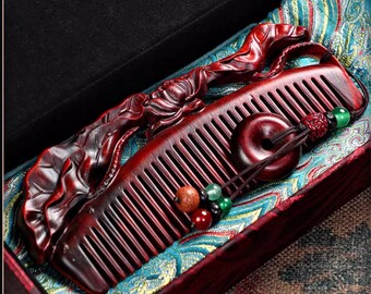 Carved rosewood comb, long hair wood comb for women, small comb for household use, portable hair straightening comb