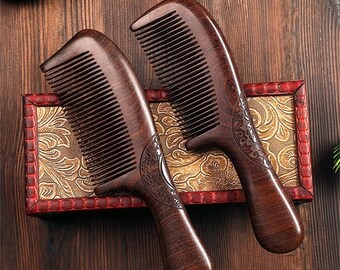 Natural sandalwood comb, home massage comb for men and women long hair, special hair loss anti-static, Customizable name engraving