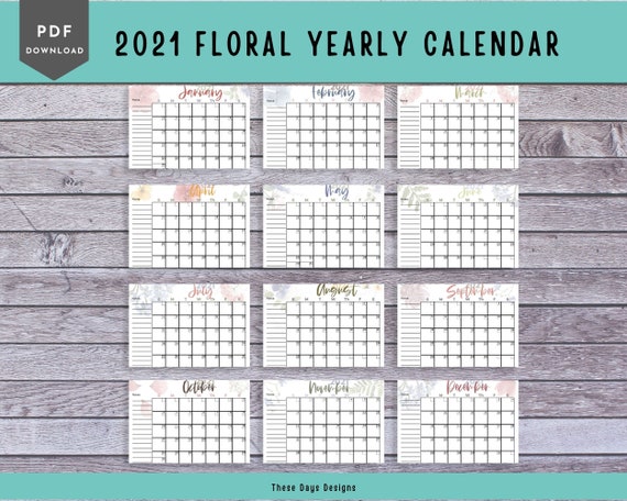 2021 Floral Calendar, Desk Calendar, Calendar Template, Appointment Calendar  Printable,, Calendar for Birthdays, Pretty Calendar, for Girls - Etsy