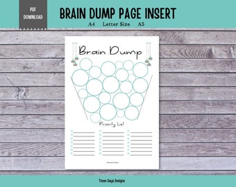 Brain Dump druckbare Beilage, Planer Beilage, Prioritätenliste, druckbares Arbeitsblatt, Aufgabenliste, Brain Dump Beilagen, Produktivitätsplaner, täglich