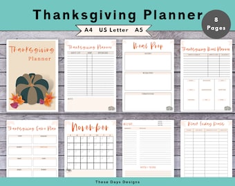 Thanksgiving Planner Printable, Holiday Planner, Holiday Binder Printable, Thanksgiving Menu and Planner, Turkey Dinner, Thanksgiving Day