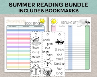 Summer Reading Log for kids, reading tracker, reading challenge, coloring bookmarks, Printable reading planner, summer reading chart