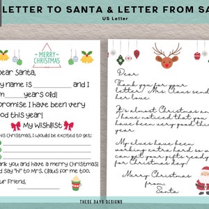 Dear Santa Letter Printable Template, Editable Letter From Santa, Christmas Wish List, Christmas Activity for Kids, Christmas List to Santa