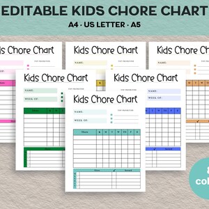Editable Chore Chart, Kids to do list, reward chart, chore chart for kids, kids schedule, kids routine chart, chore list, kids checklist