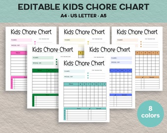 Editable Chore Chart, Kids to do list, reward chart, chore chart for kids, kids schedule, kids routine chart, chore list, kids checklist