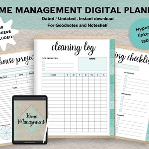household management digital planner, home management binder, cleaning planner, mom planner, home checklist, adhd planner, project planner