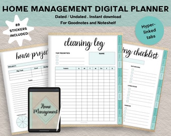 household management digital planner, home management binder, cleaning planner, mom planner, home checklist, adhd planner, project planner