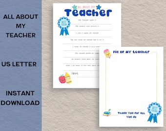 All About My Teacher, Teacher Appreciation Week, Preschool teacher, Kindergarten teacher, Teacher gift, end of year gift, teacher survey