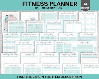 Fitness Journal Printable, Health Planner, Workout Planner, Weight Loss Planner, Meal Planner, Fitness Bundle, fitness log, diet planner