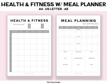Health Tracker, Printable, Fitness Tracker PDF, Family Meal Planner, Exercise Log, Grocery List, Diet Planner, Weight Loss Planner, Menu