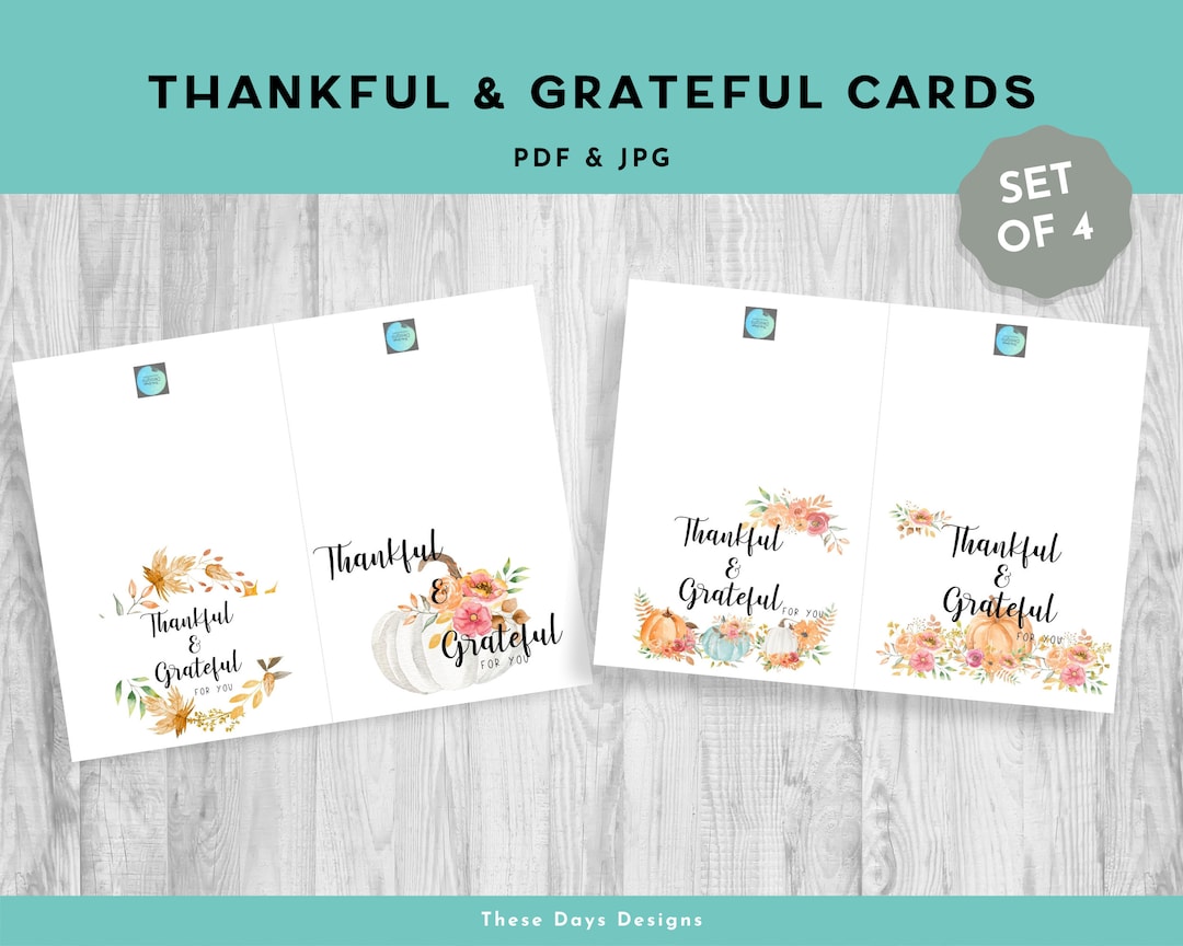 Thankful Cards, Printable, Grateful Cards for You Card Set of 4, Boho ...