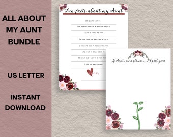 All About my Aunt, Happy Mother's Day for Aunt,  Aunt Printable, Handprint Art, Best Aunt Gift, Aunt Mother's Day, Aunt gift from niece