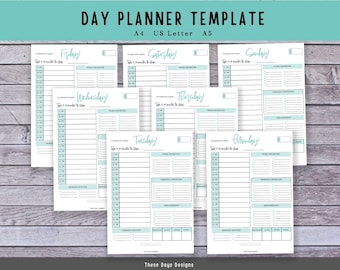 Routine quotidienne imprimable, planificateur de 7 jours, modèle de planificateur de jour, organisateur d'employé, organisateur de travail, plan d'action, liste de tâches, journal alimentaire