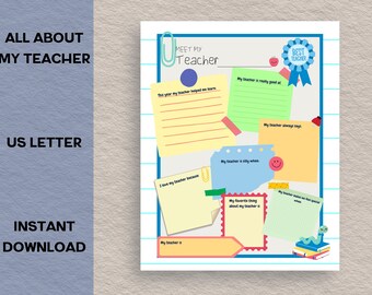 Teacher Appreciation Week, All About my Teacher, Teacher Printable, Teacher gratitude, cheap teacher gift, daycare teacher, teacher survey