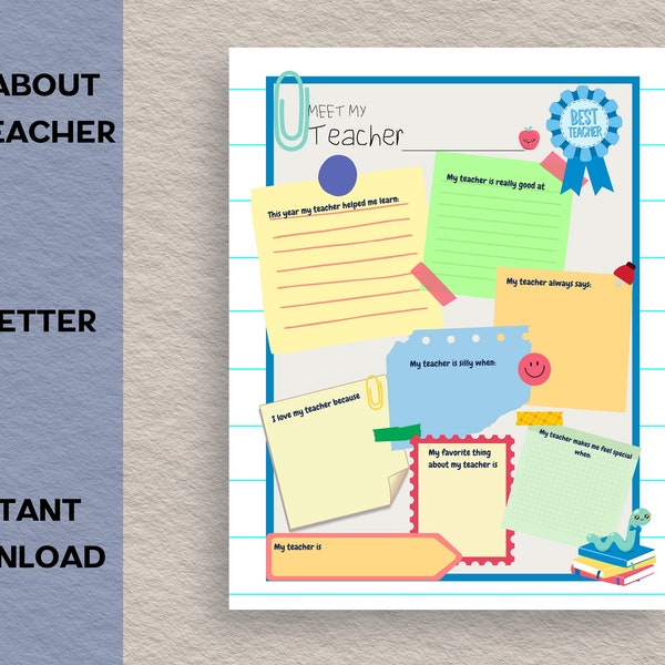 Teacher Appreciation Week, All About my Teacher, Teacher Printable, Teacher gratitude, cheap teacher gift, daycare teacher, teacher survey