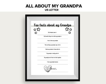 All About my Grandpa Questionnaire, Grandpa Printable, Father's Day Craft, Last minute gift, Keepsake gift,  Gift from grandkids,