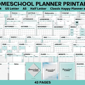 Homeschool Planner Printable, homeschool schedule, assignment planner, lesson planner, unit study, calendar for school, homework planner