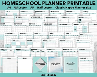 Homeschool Planner Printable, homeschool schedule, assignment planner, lesson planner, unit study, calendar for school, homework planner
