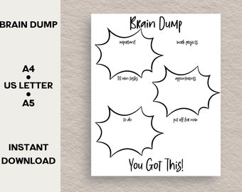 Brain Dump Printable Insert, Planner Insert, Priority List, Printable Worksheet, Task List, Brain dump Inserts, Productivity Planner, fog