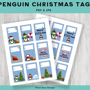 Christmas Penguin, Printable Tags, Penguin Tags, digital Christmas gift tags, digital Download, Present Tags, for kids, Party tags