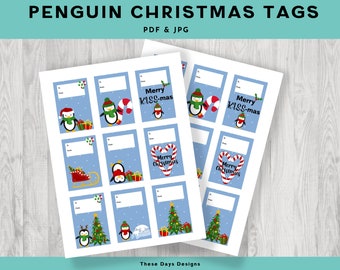 Christmas Penguin, Printable Tags, Penguin Tags, digital Christmas gift tags, digital Download, Present Tags, for kids, Party tags