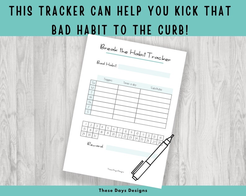 Break the Habit Tracker Calendar Habit Tracker Printable | Etsy