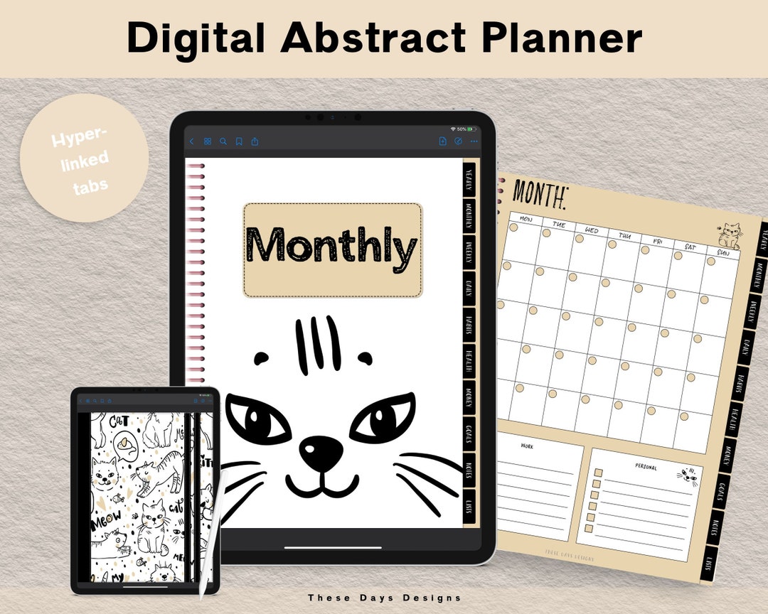 Cat Digital Planner, Undated Daily Planner Journal, Cat Themed, iPad ...